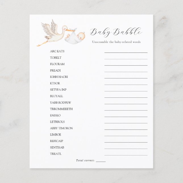 Stork Baby Babble Ord Scramble (Framsida)