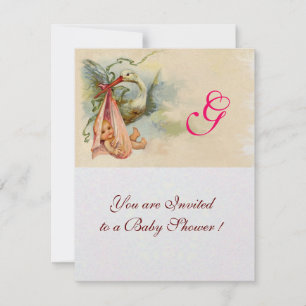 STORK BABY FLICKA SOCKERCHOCK MONOGRAM Pärl Glimme Inbjudningar