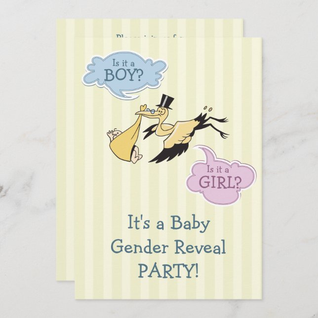 Stork Baby Gender Reveal Party Inbjudningar (Fram/baksida)