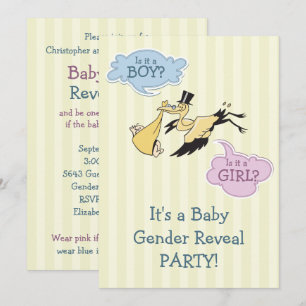 Stork Baby Gender Reveal Party Inbjudningar