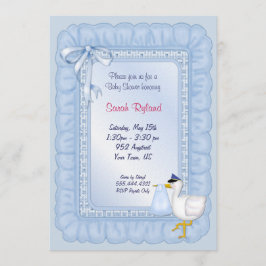 Stork Baby Inbjudan - Blue