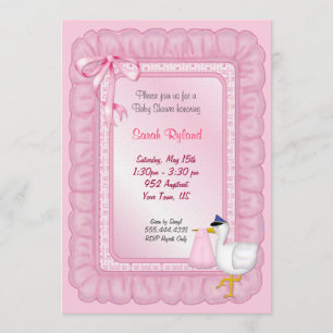 Stork Baby Inbjudan - Rosa