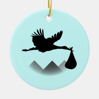 Stork & baby julgransprydnad keramik