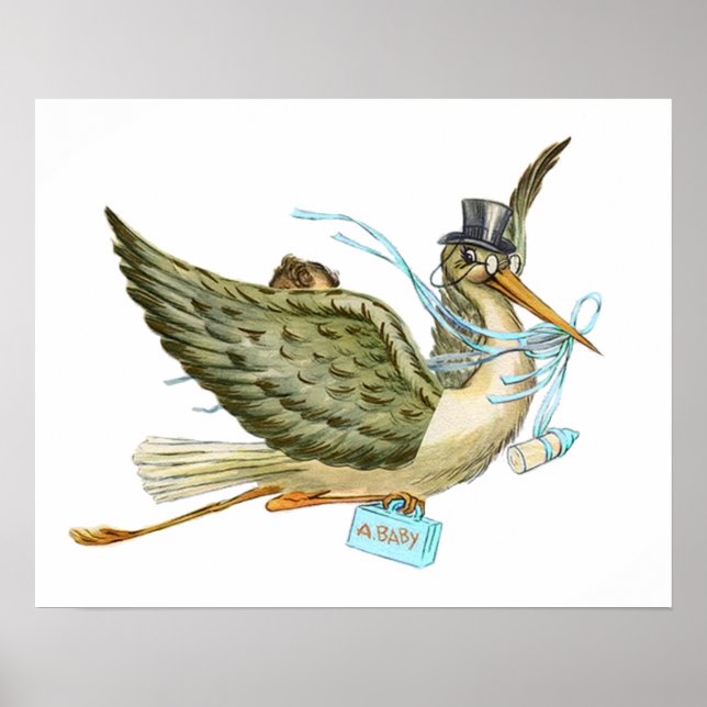 STORK BABY POJKE FÖDSELN POSTER (Framsidan)