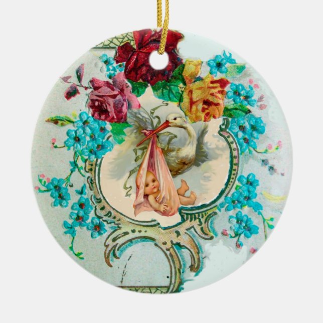 STORK BABY SHOWER 2 MONOGRAM Red Ruby Julgransprydnad Keramik (Framsidan)