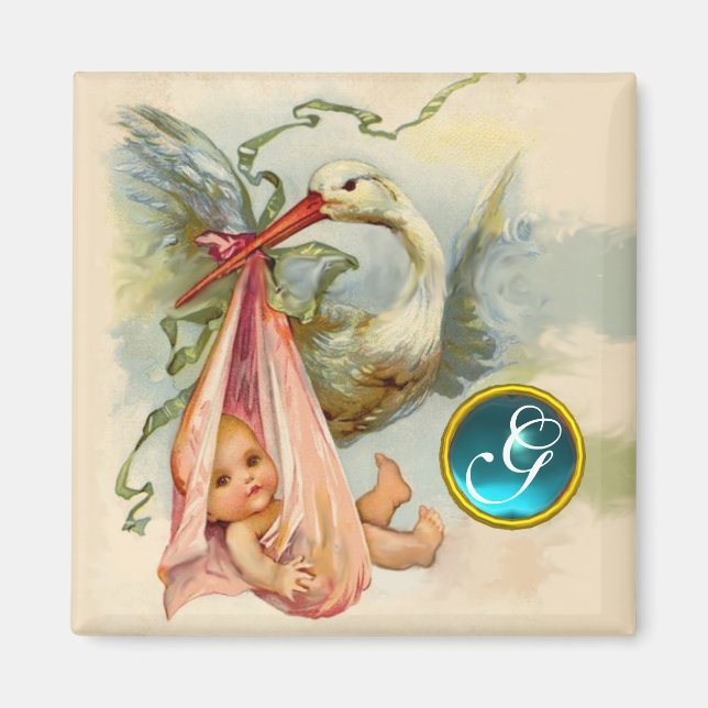 STORK BABY SHOWER 2 MONOGRAM, turkvas Magnet (Framsidan)