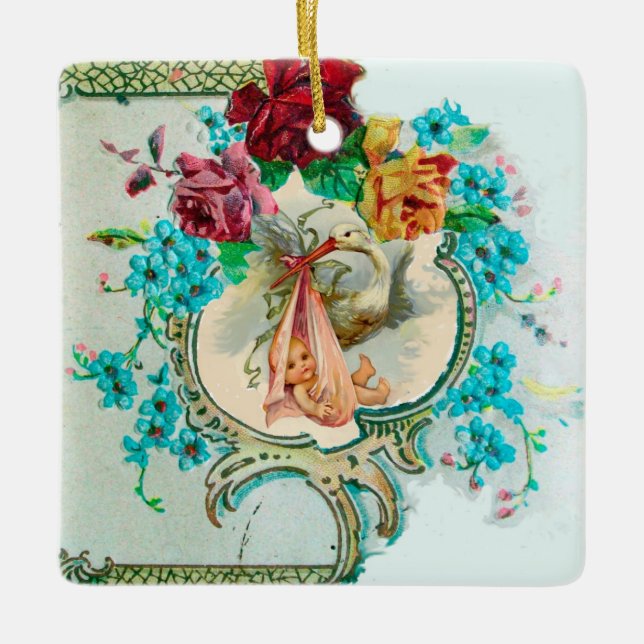 STORK BABY SHOWER 2 Red Ruby Julgransprydnad Keramik (Framsida)