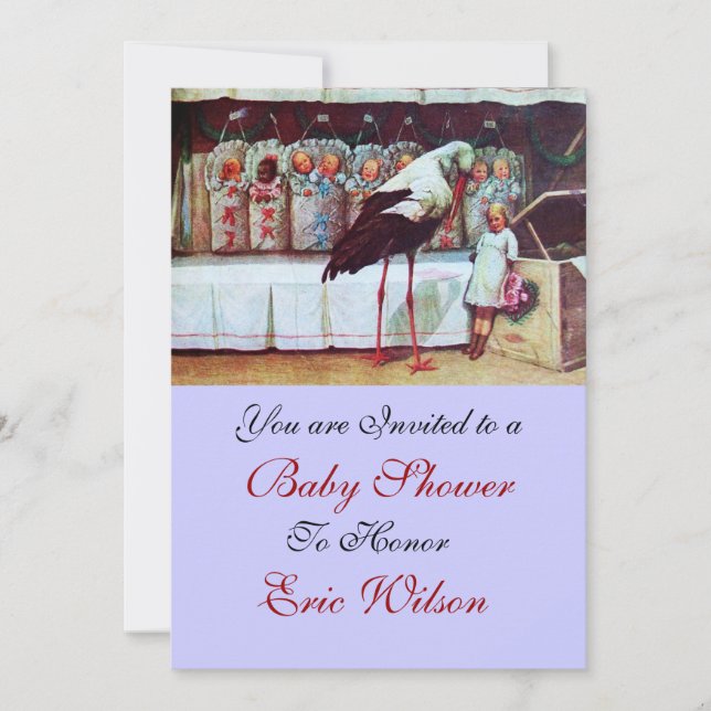 STORK BABY SHOWER 3, blå Inbjudningar (Framsida)