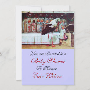 STORK BABY SHOWER 3, blå Inbjudningar