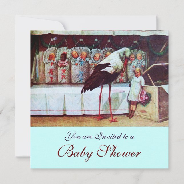 STORK BABY SHOWER 3, blå Inbjudningar (Framsida)