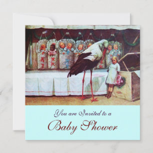 STORK BABY SHOWER 3, blå Inbjudningar