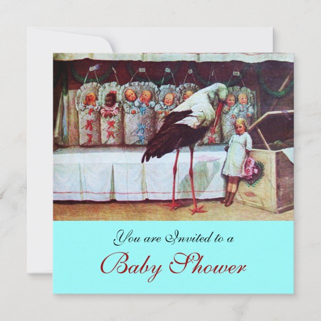 STORK BABY SHOWER 3, blå turkvas Inbjudningar (Framsida)