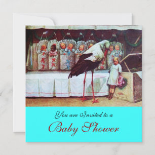 STORK BABY SHOWER 3, blå turkvas Inbjudningar