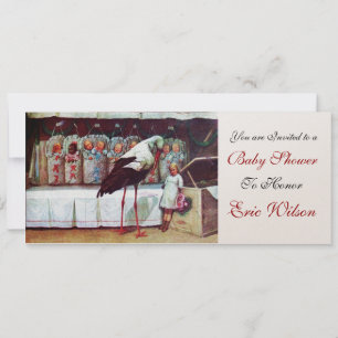 STORK BABY SHOWER 3, champagne metallic Inbjudningar