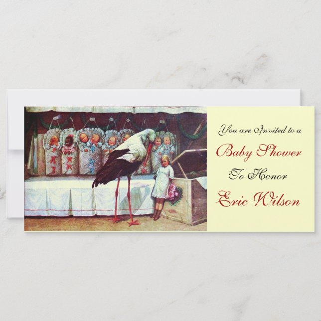 STORK BABY SHOWER 3, guld metallic Inbjudningar (Framsida)