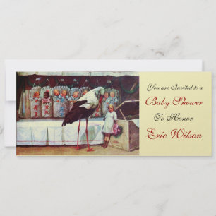 STORK BABY SHOWER 3, guld metallic Inbjudningar