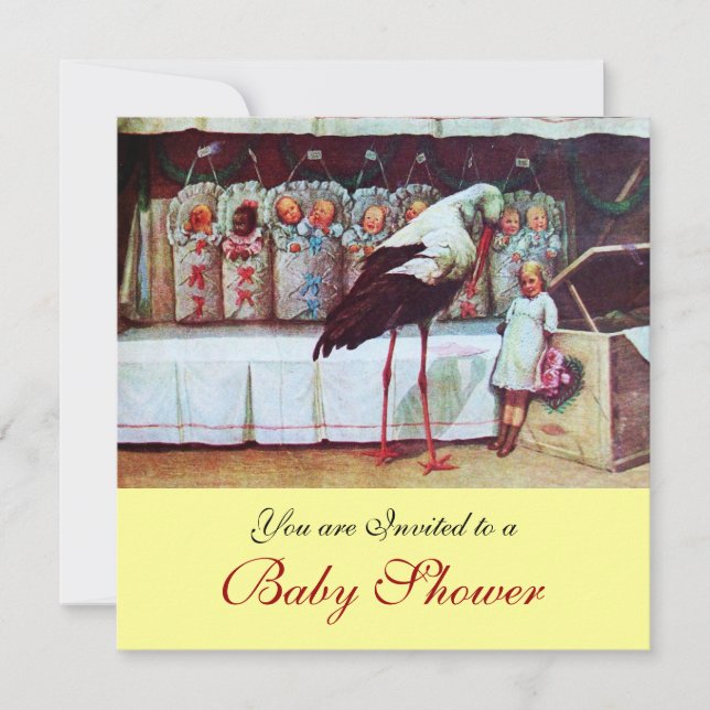 STORK BABY SHOWER 3, gult Inbjudningar (Framsida)