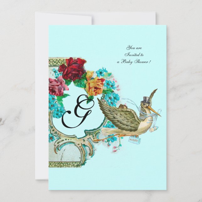 STORK BABY SHOWER 3 MONOGRAM INBJUDNINGAR (Framsida)