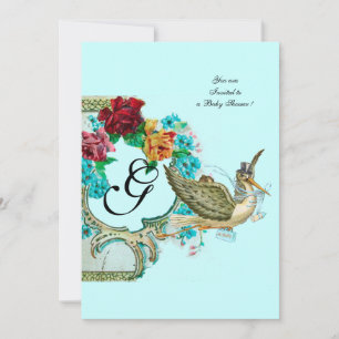 STORK BABY SHOWER 3 MONOGRAM INBJUDNINGAR