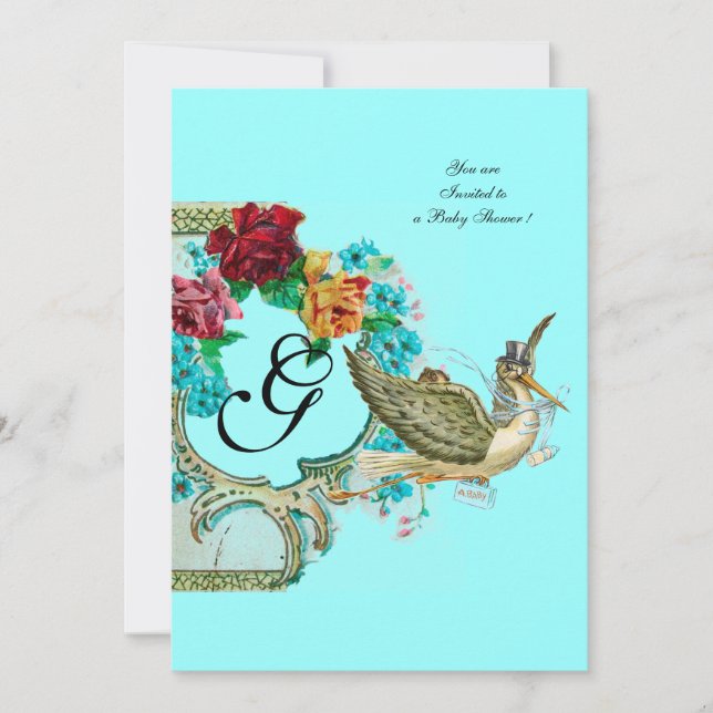 STORK BABY SHOWER 3 MONOGRAM INBJUDNINGAR (Framsida)