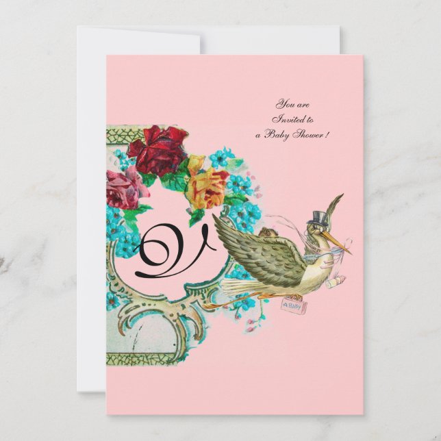 STORK BABY SHOWER 3 MONOGRAM INBJUDNINGAR (Framsida)