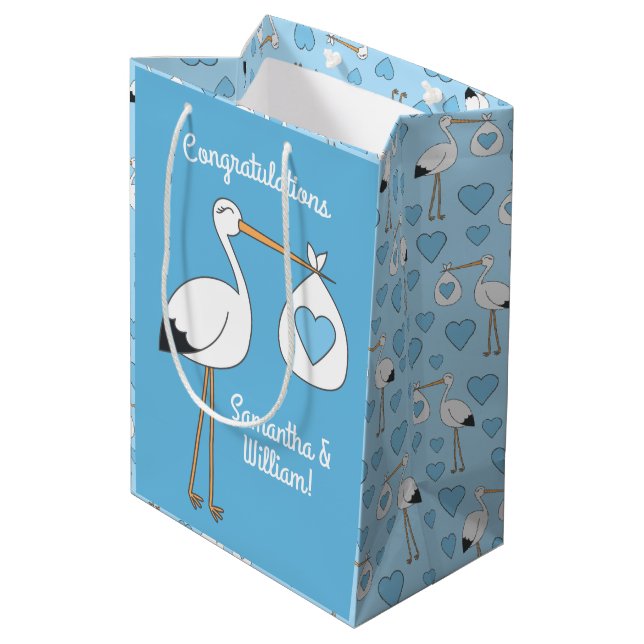 Stork Baby Shower Blue Boy (Baksidan Vinklad)