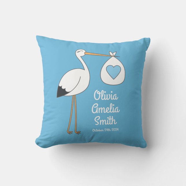Stork Baby Shower Blue Boy Kudde (Framsida)