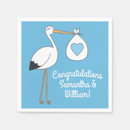 Stork Baby Shower Blue Boy Pappersservett