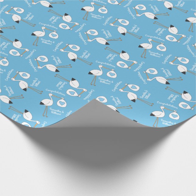 Stork Baby Shower Blue Boy Presentpapper (Hörn)