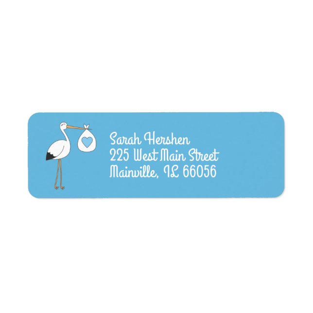 Stork Baby Shower Blue Boy Returadress Etikett (Framsidan)