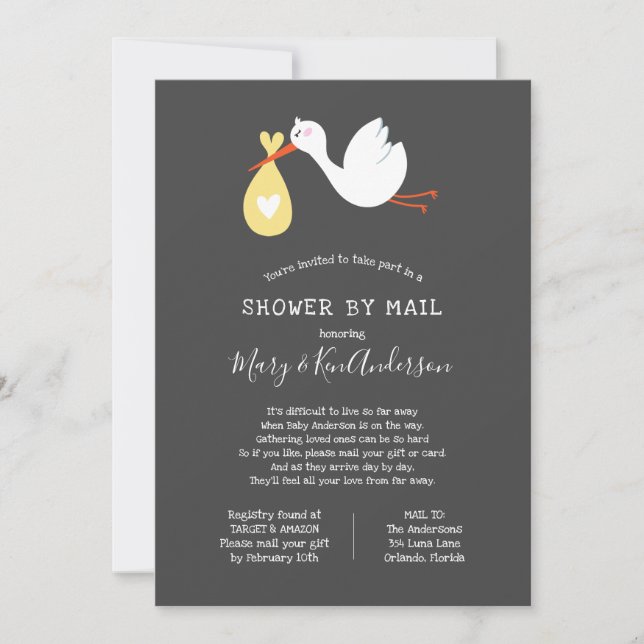 Stork Baby Shower by Mail Inbjudningar (Framsida)