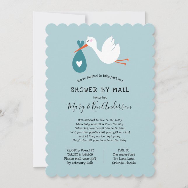 Stork Baby Shower by Mail Inbjudningar (Framsida)