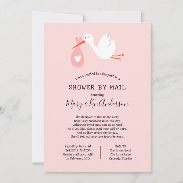 Stork Baby Shower by Mail Inbjudningar (Framsida)
