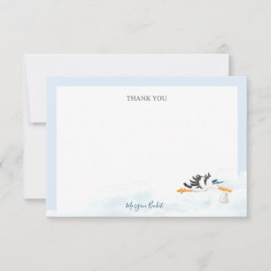 Stork Baby Shower för pojke "Speciell Delivery" Tack Kort