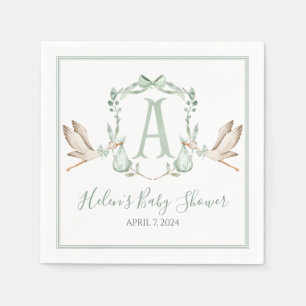 Stork Baby Shower för Preppy Southern Grönt Pappersservett