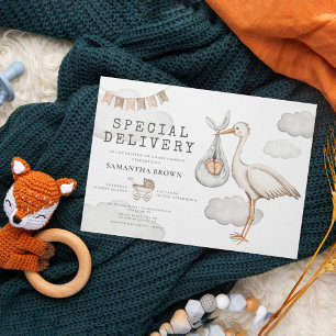 Stork Baby Shower för vattenfärg-Elegant Inbjudningar