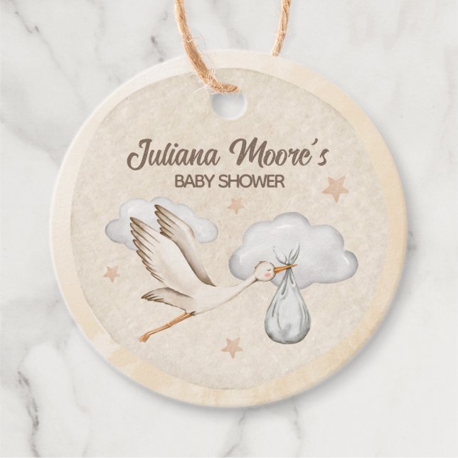 Stork Baby Shower för vattenfärg Gåvor Etiketter (Framsida)