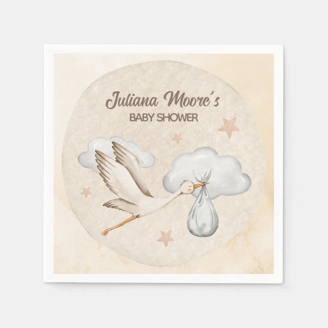 Stork Baby Shower för vattenfärg Pappersservett (Framsidan)