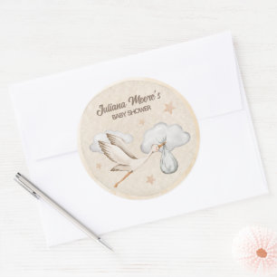 Stork Baby Shower för vattenfärg Runt Klistermärke