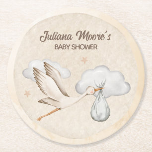 Stork Baby Shower för vattenfärg Underlägg Papper Rund
