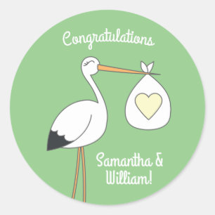 Stork Baby Shower-Grönt Runt Klistermärke