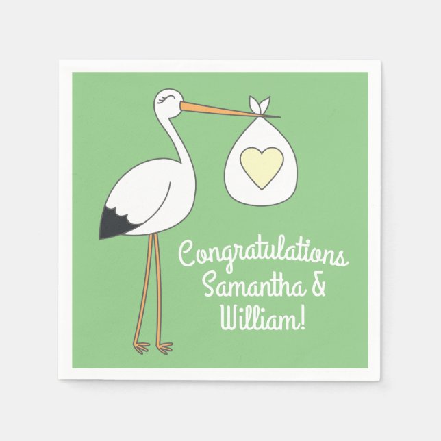 Stork Baby Shower Grönt Vår Pappersservett (Framsidan)
