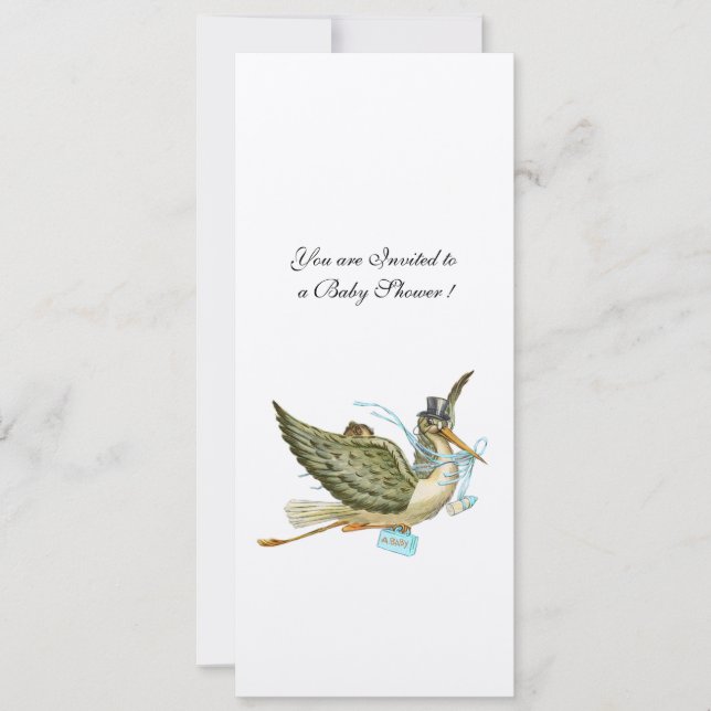 STORK BABY SHOWER, guld metallic Inbjudningar (Framsida)