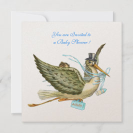 STORK BABY SHOWER ,guld metallisk Inbjudningar