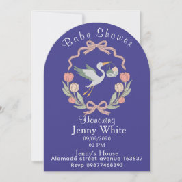 Stork Baby Shower Inbjudan Blommig