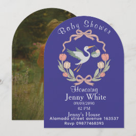 Stork Baby Shower Inbjudan Blommig