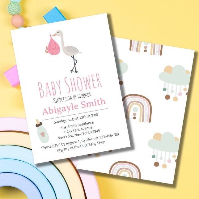Stork Baby Shower-inbjudan - det är en tjej Inbjudningar (Skapare uppladdad)