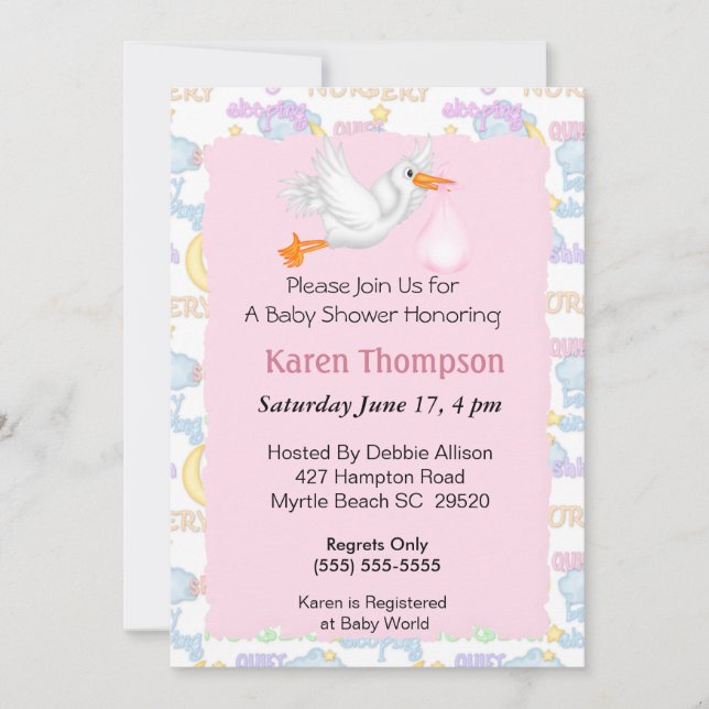 Stork Baby Shower-inbjudan Inbjudningar (Framsida)