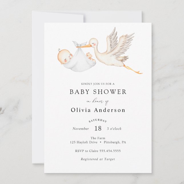 Stork Baby Shower-inbjudan Inbjudningar (Framsida)