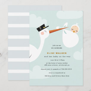 Stork Baby Shower-inbjudan med moln Inbjudningar